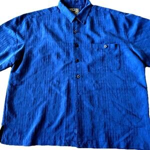 Joe Marlin Mens L Hawaiian shirt blue Texture Button Down short sleeve resort